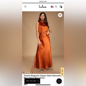 Lulus Copper Satin Sleeveless Mock Neck Maxi Dress